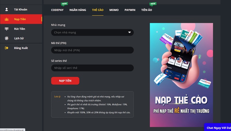 Bật mí cách rút và nạp tiền Dabet cực dễ dàng cho tân binh 4 Nạp Tiền Vào Nhà Cái Dabet Qua Thẻ Cào