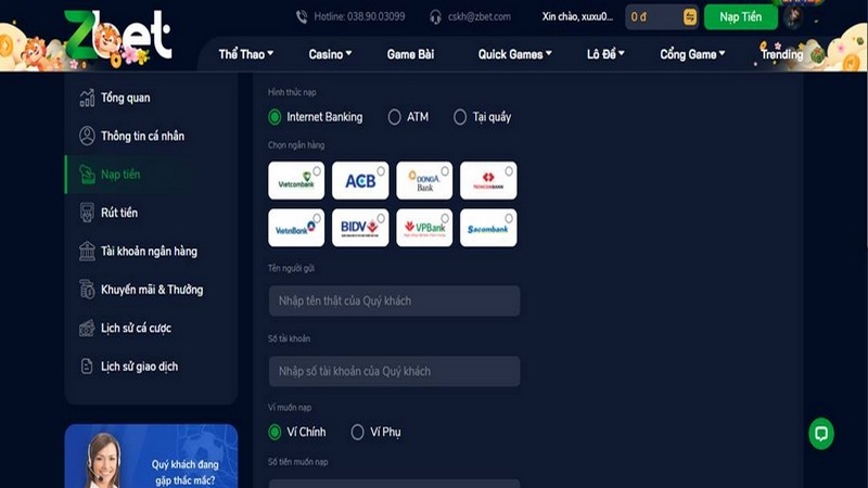 Nạp tiền ZBET - Hướng dẫn cách thực hiện cho người mới 1 Phương Thức Thanh Toán Tại Zbet Đang Triển Khai Cho Hội Viên