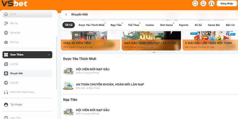 Chương Trình Khuyến Mãi Đặc Biệt Tại Nhà Cái Vsbet 